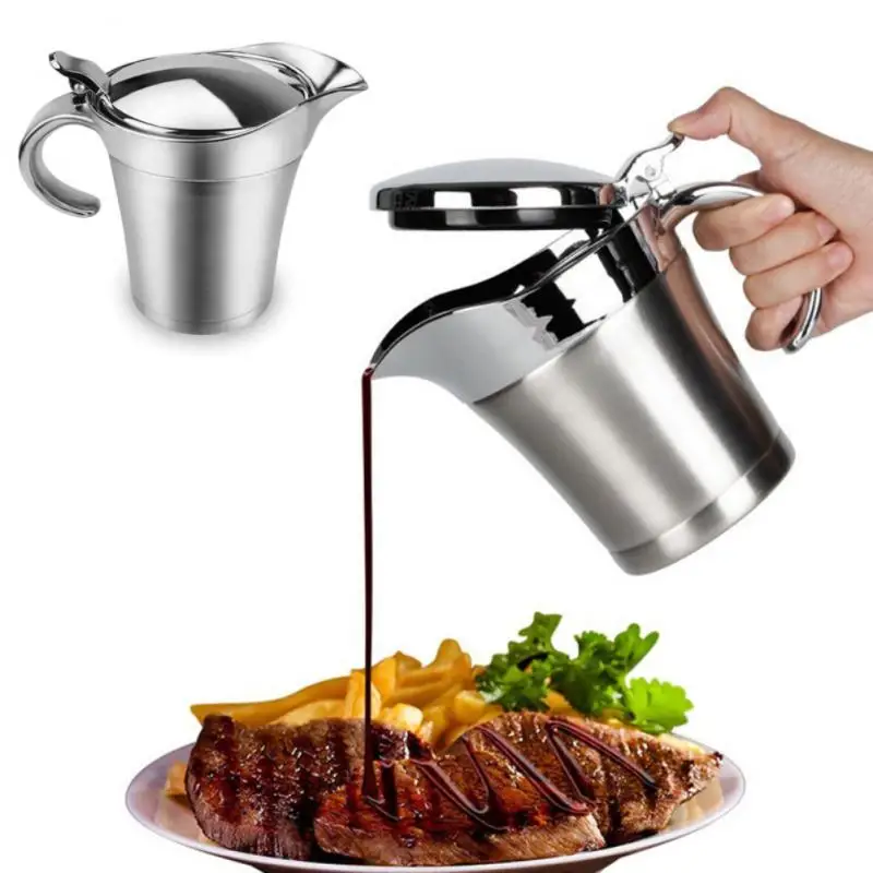 

450ml/750ml Stainless Steel Thermal Steak Gravy Boat Pot Sauce Jug With Hinged Lid Double Walled Insulated Thermal Milk Jug