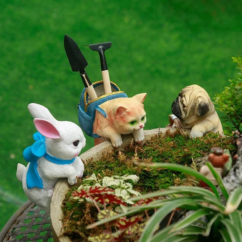 

Cute Resin Cats Ornament Kitten Figurine Cute Rabbit Figurines Miniature Tabletop Ornaments Fairy Garden Gift Room Decoration