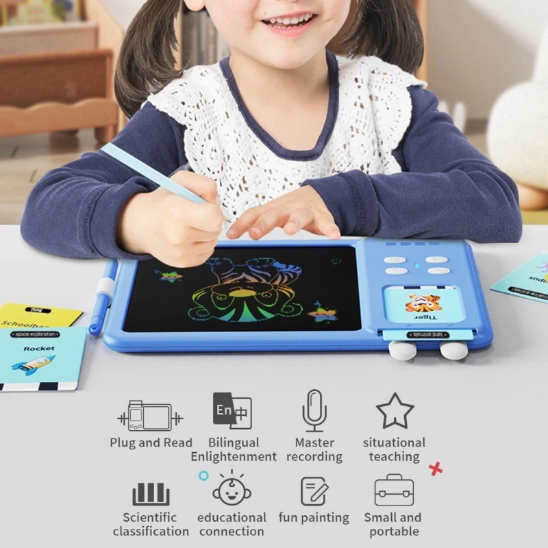 

Chinese English Learning Card Reader with Drawing Board Kids Montessori Learn Machine Early Education Toy for Children
