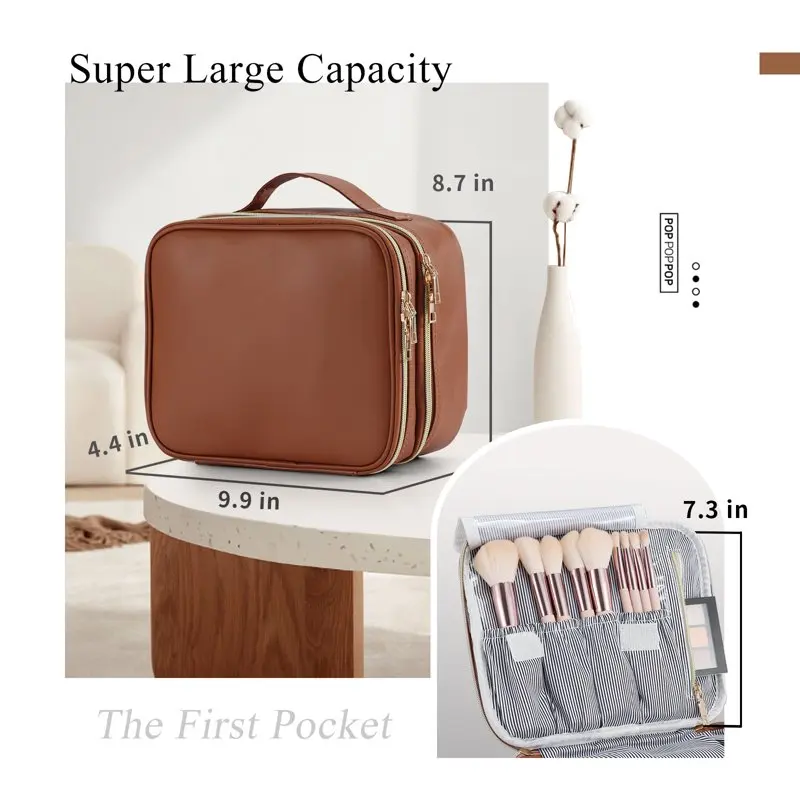 Double Layer Travel Makeup Bag Organizer Large Makeup Case with Dividers Cosmetic Train Case Toiletry Bags