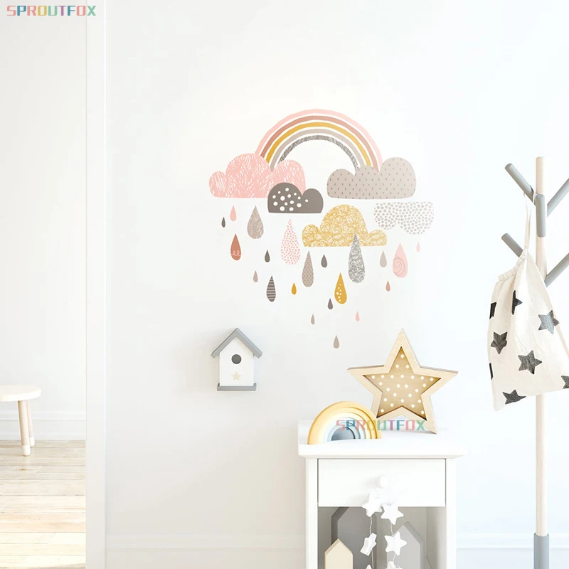

Cartoon Rainbow Clouds Raindrop Wall Sticker for Kids Room Living Room Nursery Nordic Wallpaper Art Decals Baby Room Decoration