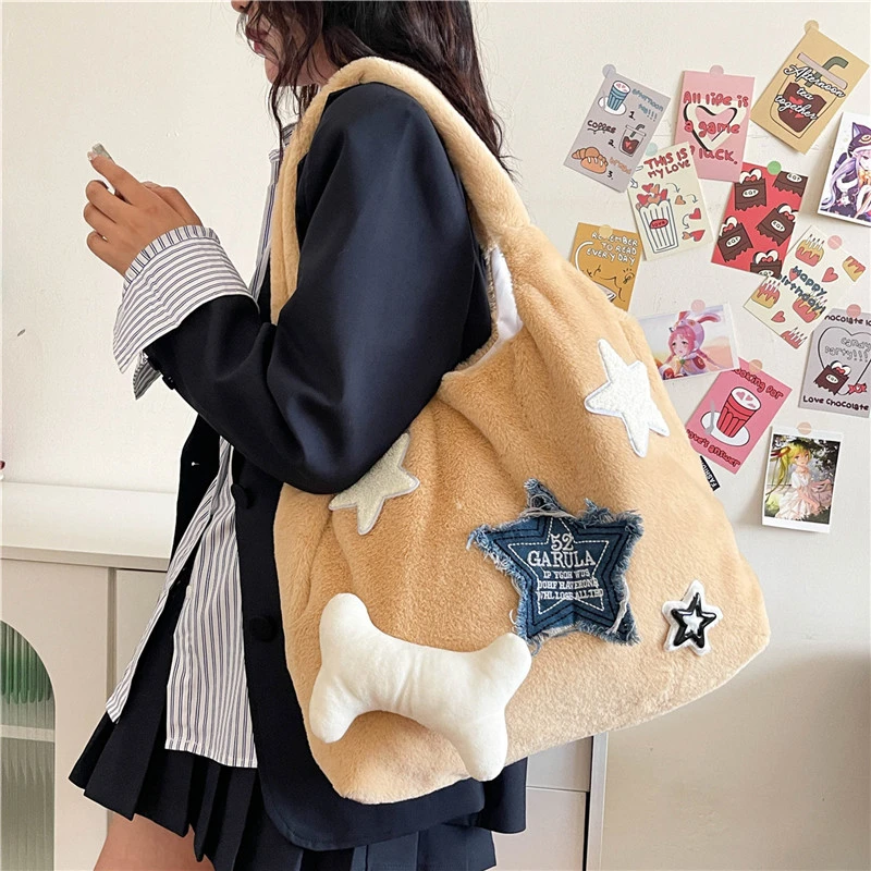 Новая женская объемная плюшевая Сумка-тоут на одно плечо классические модные