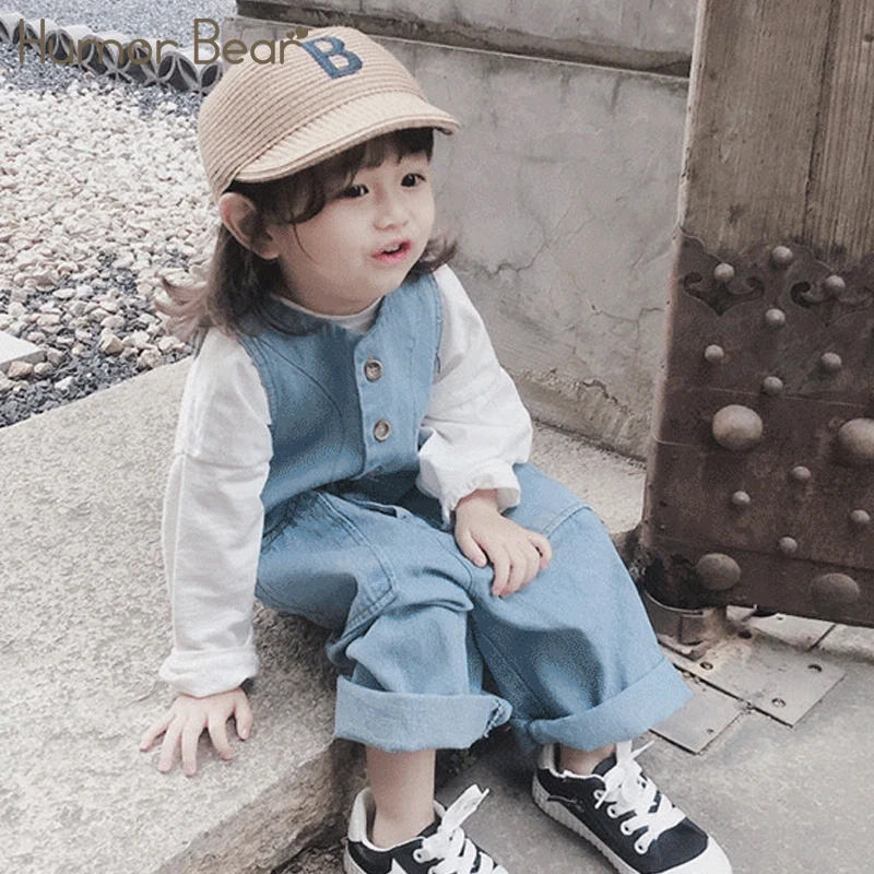 

Humor Bear Children Jumpsuit 2022 Spring Autumn Sleeveless Denim Jumpsuit Pocket Overalls Casual Clothes For 2-6 Years