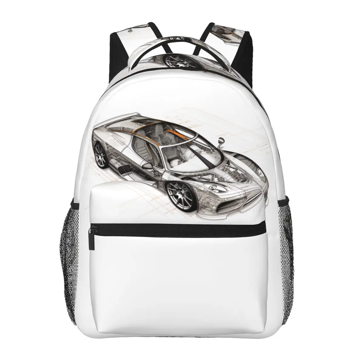 

Ultimate Sports Car Backpack Drawings Sketch Style Cycling Backpacks Teen Fun High School Bags Custom Soft Rucksack