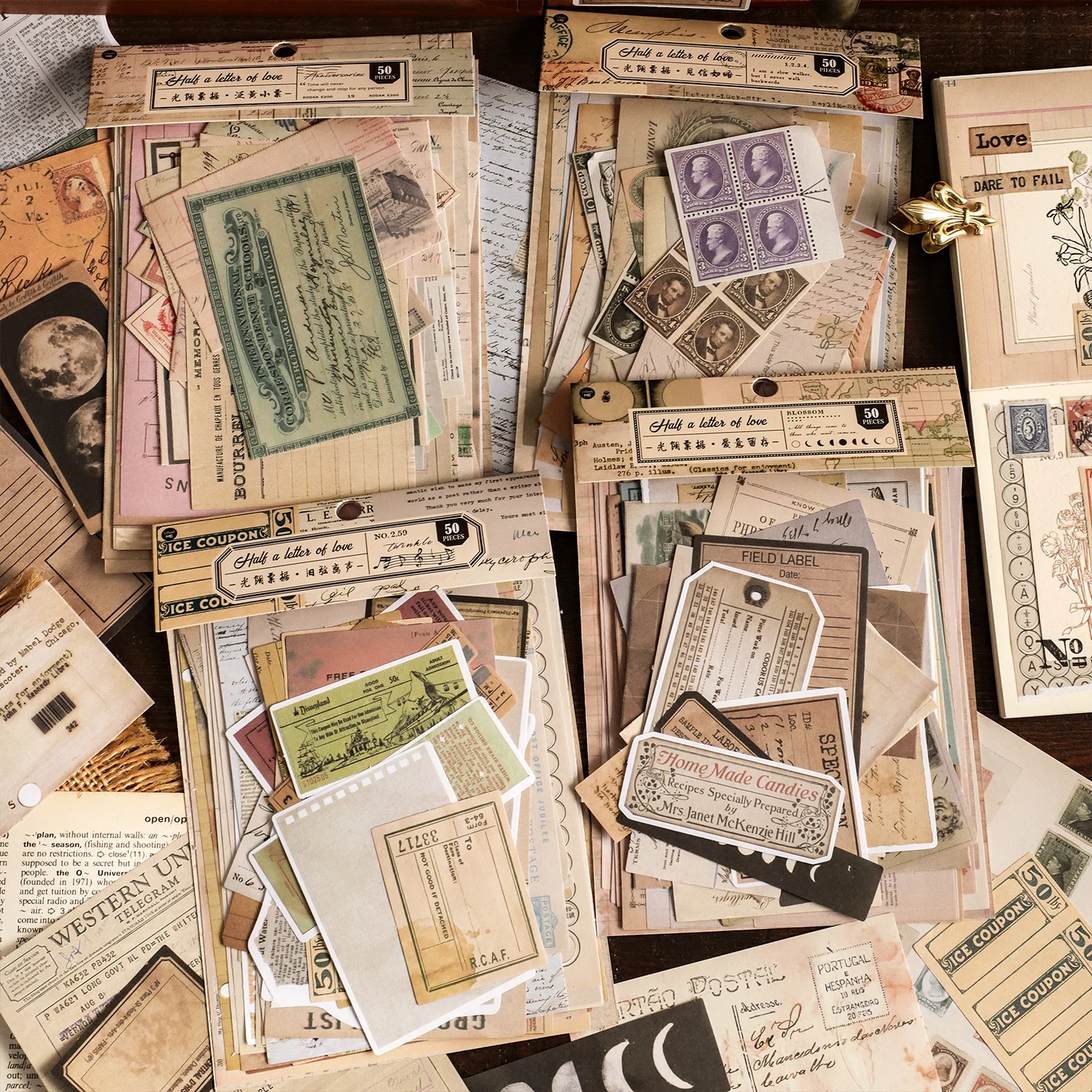 

Vintage Material package 50 pcs Ticket Style Retro Decor Material paper Diy handmade Labels Scrapbooking material Craft Supplies