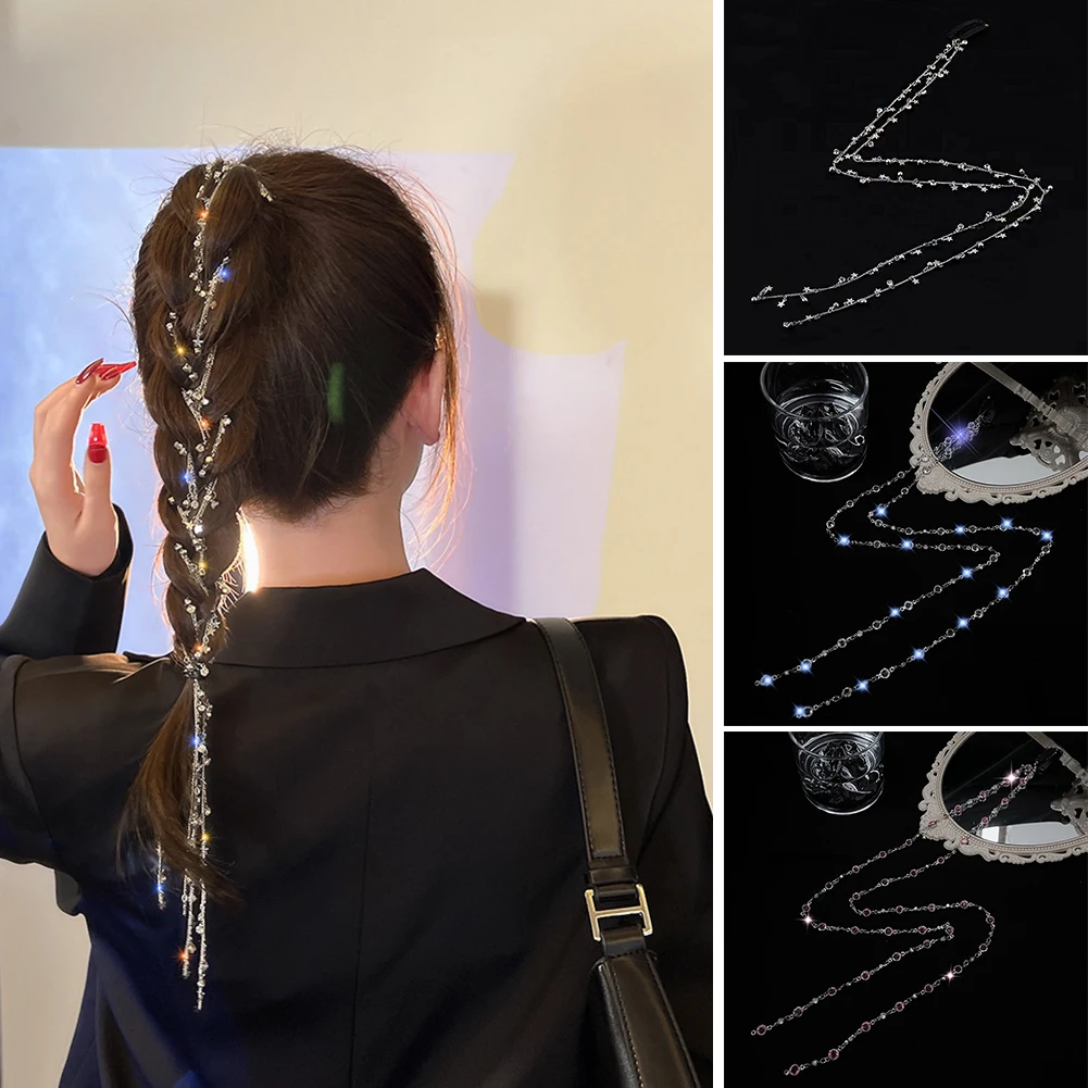 

2022 New Flashing Diamond Chain Hairpin Braided Hair Headdress Tassel Hairpin High Sense Temperament Dirty Braided Hairband