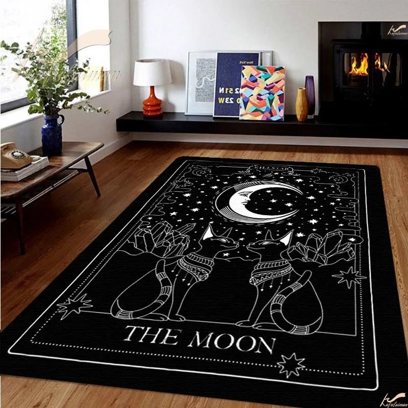cat and moon rug constellation rug living room queen size rug space bathroom mat black door mat home decor gift