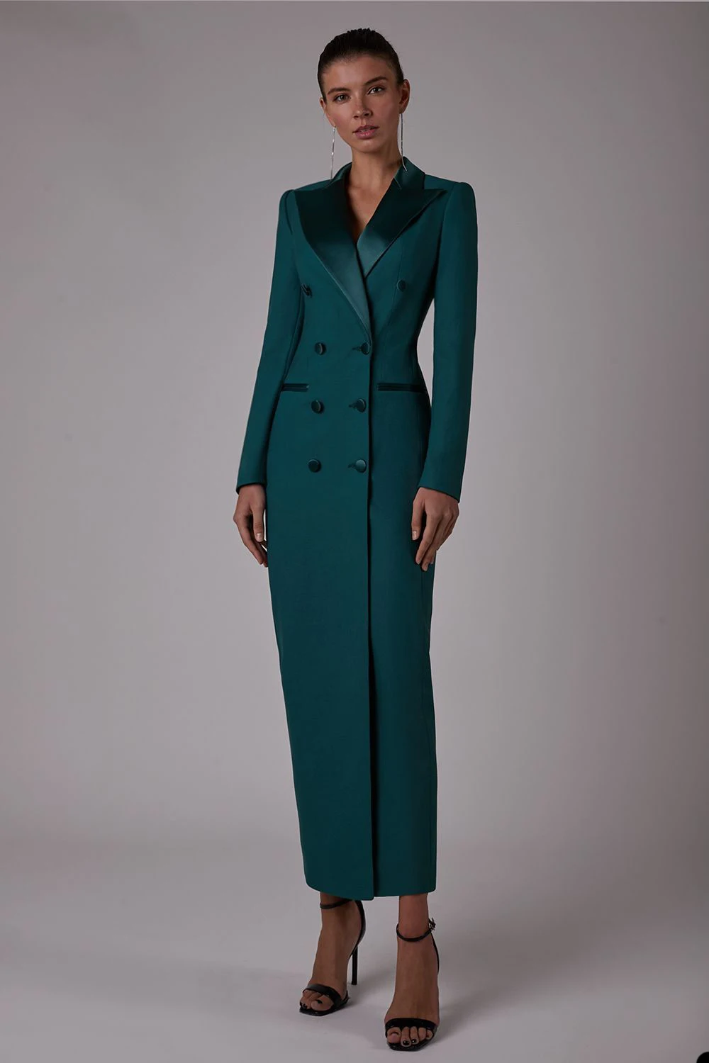 

Ankle Length Sheath Women Evening Dress Long Sleeve Prom Blazer Dark Green Simple Special Occasion Gown Guest Wedding Party Wear