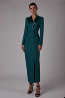 ankle length sheath women evening dress long sleeve prom blazer dark green simple special occasion gown guest wedding party wear