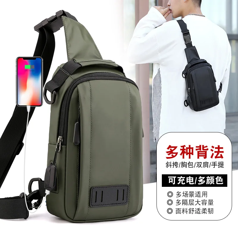 Stylish Men's Waterproof Chest Bag - Single Shoulder Sling, Multifunctional Outdoor Travel Backpack With Usb Charging Port