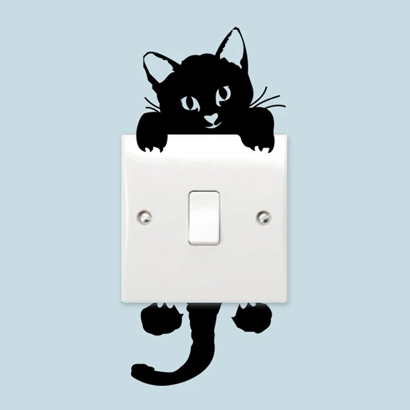 

Black Cute Cat Light Switch Wall Sticker DIY Home Decoration Animal PVC Mural Detachable Waterproof 3D Wall Stickers