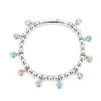 stainless steel 6mm silver bracelet women beaded accessory rainbow simple 5a crystal zircon charm letter uno jewelry