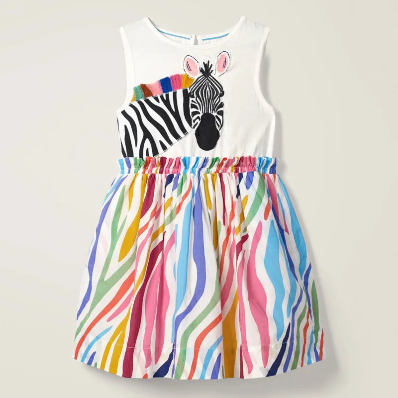 2022 Summer New Sleeveless Cotton Zebra Pattern Girls Dress Party Clothing Children enlarge