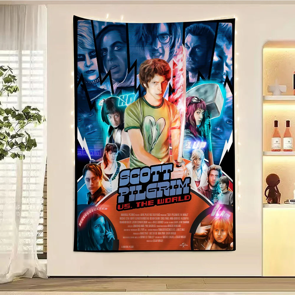 Vintage Movie Scott Pilgrim Vs. The World Cartoon Tapestry Art Science Fiction Room Home Decor