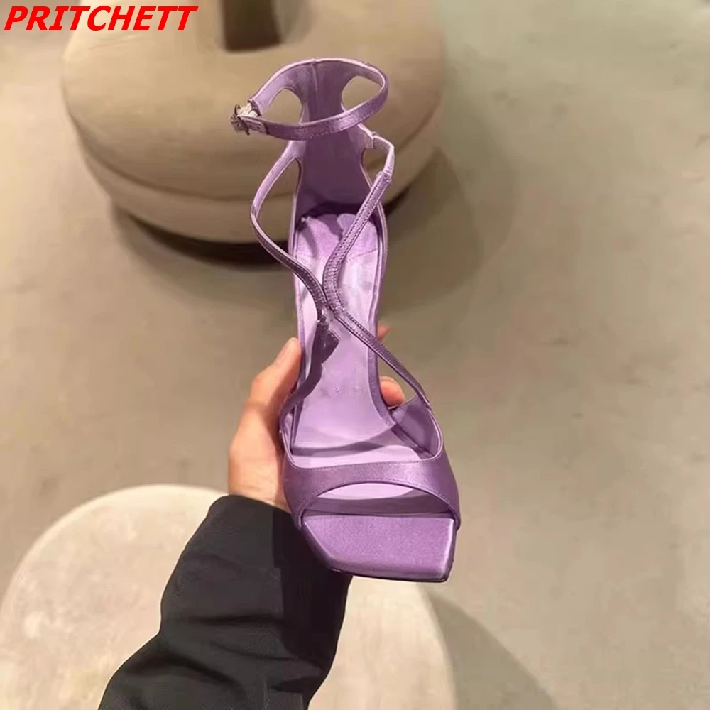 Purple Shallow Cover Heel Women Sandals Open Toe Ankle Buckle Sexy Stiletto Heels 2023 New Summer Casual/party Fashion Sandals