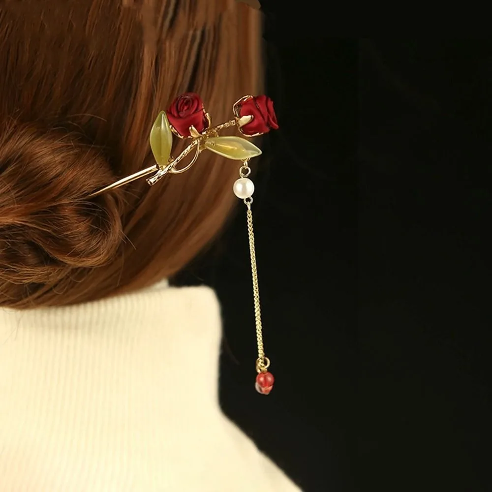 

Аксессуары для волос для девочек, заколки для волос в китайском стиле с розами, шпильки для волос в старинном стиле ханьфу