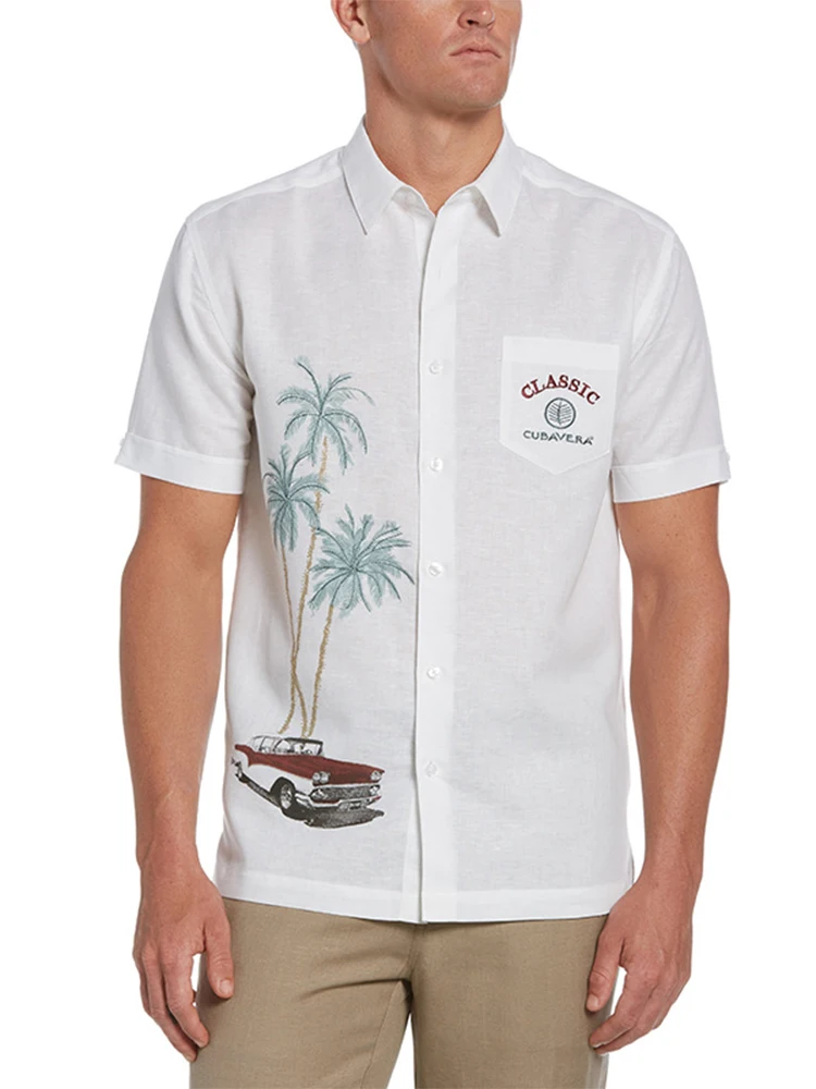 

Summer Men Short Sleeve Beach Loose Holiday Shirt 2022 New Basic Street Lapel Button Down T-shirts Mens Hawaiian Printed Tops