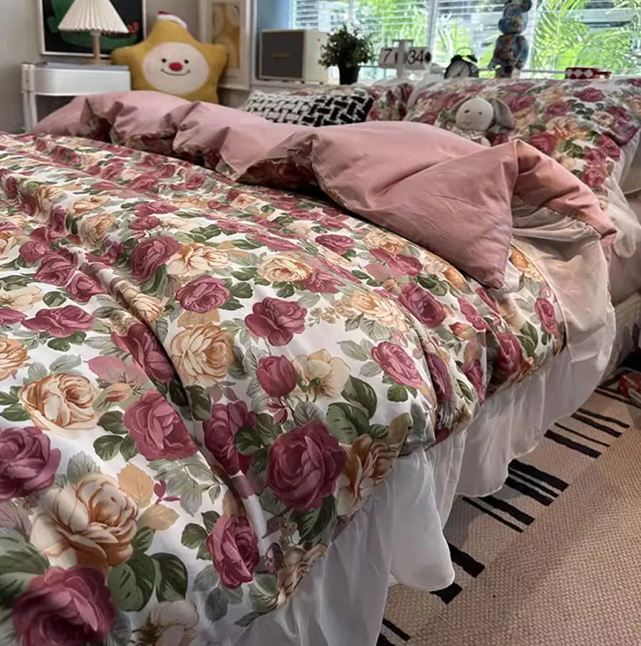 Винтажный комплект постельного белья fairyfair с красными цветами двуспальный