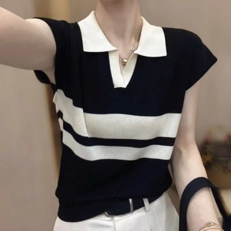 Женские рубашки-поло черная мешковатая женская футболка трикотажная модная