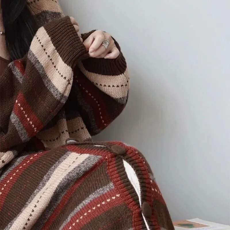 Женский вязаный жакет средней длины Свободный кардиган в японском стиле ретро