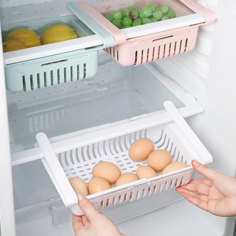 

Creative Adjustable Kitchen Fridge Storage Rack Home Organizer Food Container Refrigerator Drawer Boxes Retractable Shelf Acces