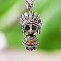 personality punk indian feather doll pendant necklace for men womens gothic skull chain necklace hip hop jewelry accessories