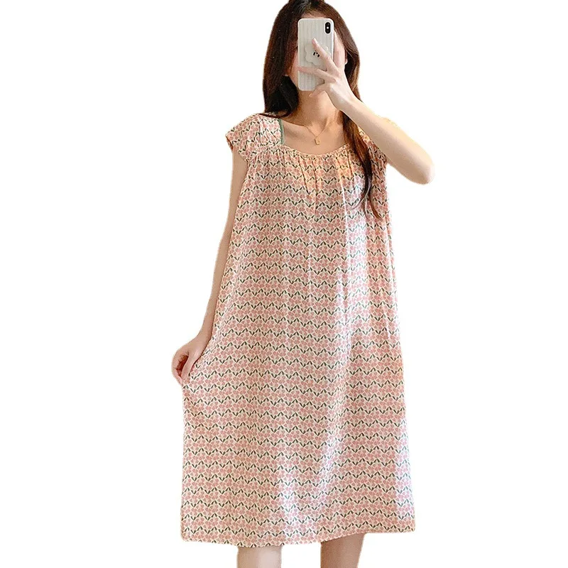 Ladies Robe Cotton Silk Nightdress Fashion Charm  Sexy Sleepwear Women Nightgowns