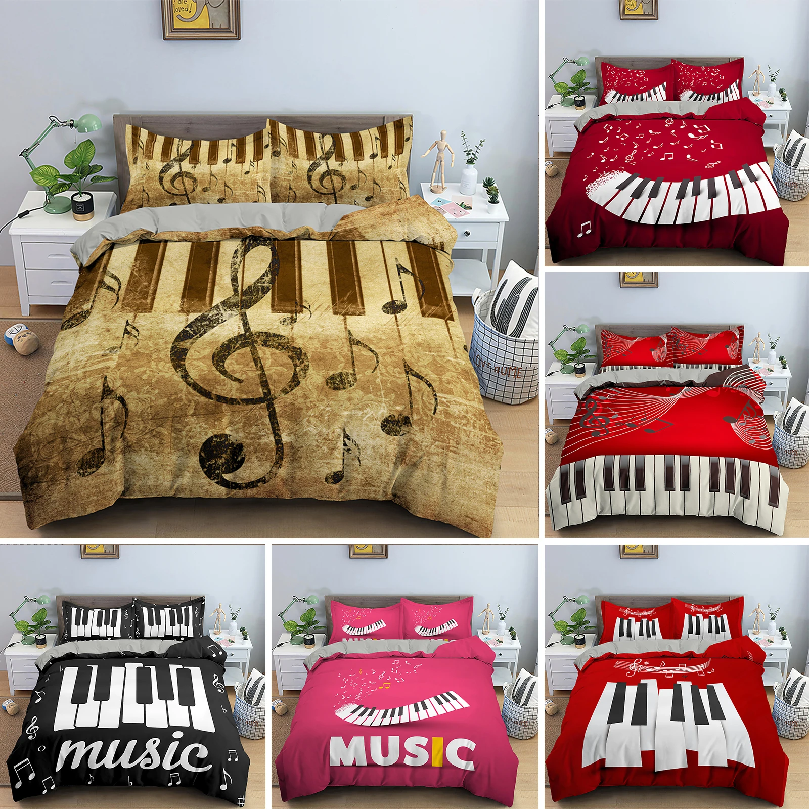 

Комплект постельного белья для музыкальных заметок Комплект постельного белья с пододеяльником с клавишами пианино набор для кровати клас...