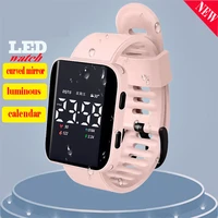 new sports led digital watches curved mirror men women watch soft wristband electronic watch for kids girl gift relogio feminino