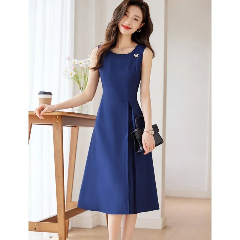 Платье женское средней длины без рукавов элегантный офисный сарафан в Корейском