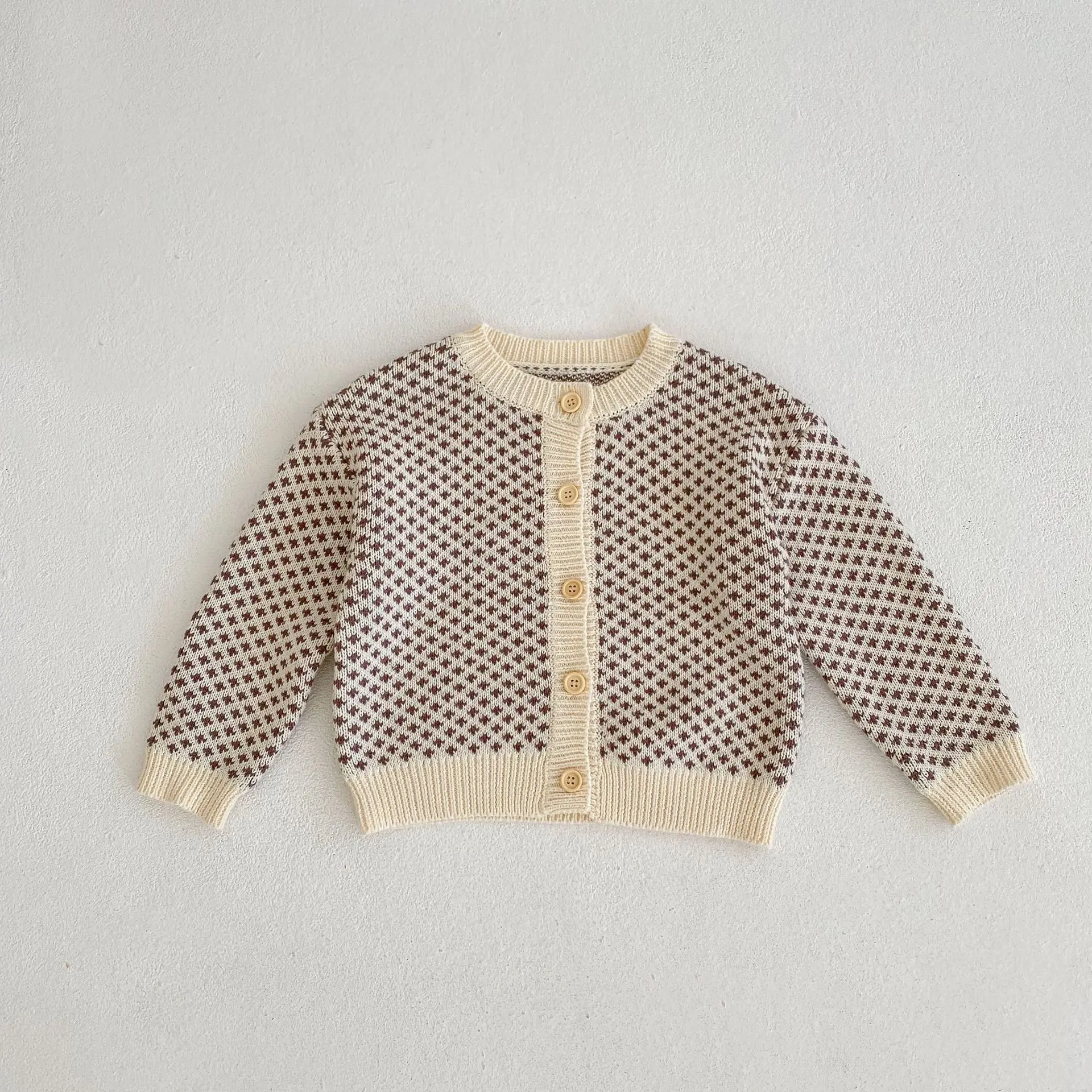 

2022 Autumn Winter New Boy Baby Knitted Cardigan Sweater Children Girl Plaid Long Sleeve Tops Outerwear Kid Full Cotton Coats