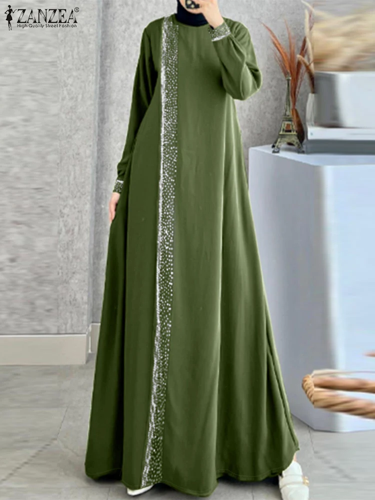 Zanzea Женское Платье С Длинными Рукавами Элегантное Макси-трапеция Круглым