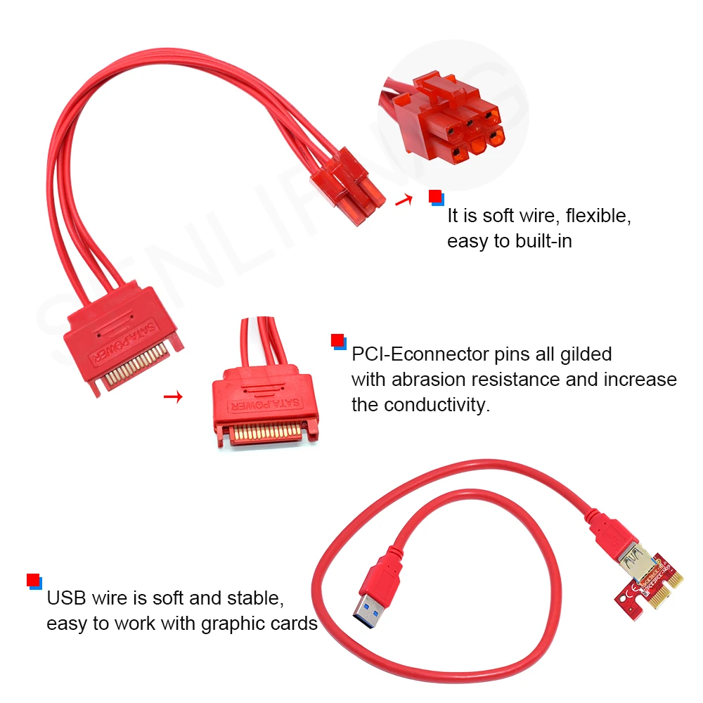 Кабель питания V013 Pro PCIE Riser 013 кабель-переходник x1 x16 SATA на 6 контактов кабель USB 3 0
