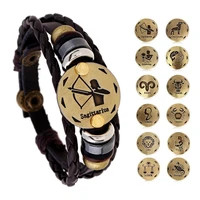 12 constellations bracelet 2022 new fashion jewelry leather bracelet men casual personality zodiac signs punk bracelet
