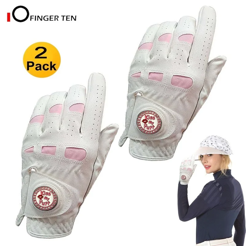 Gloves Women With Bling Ball Marker Extra Grip Left Right Hand Pink Fit Ladies Girls Golfer