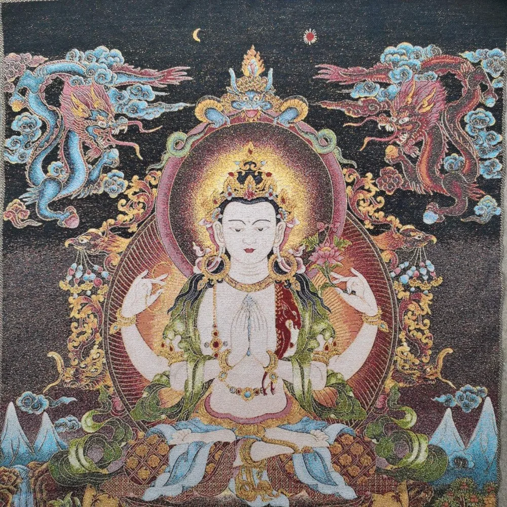36-дюймовая тибетская шелковая вышивка Чадакшари Авалокитешвара Сострадание