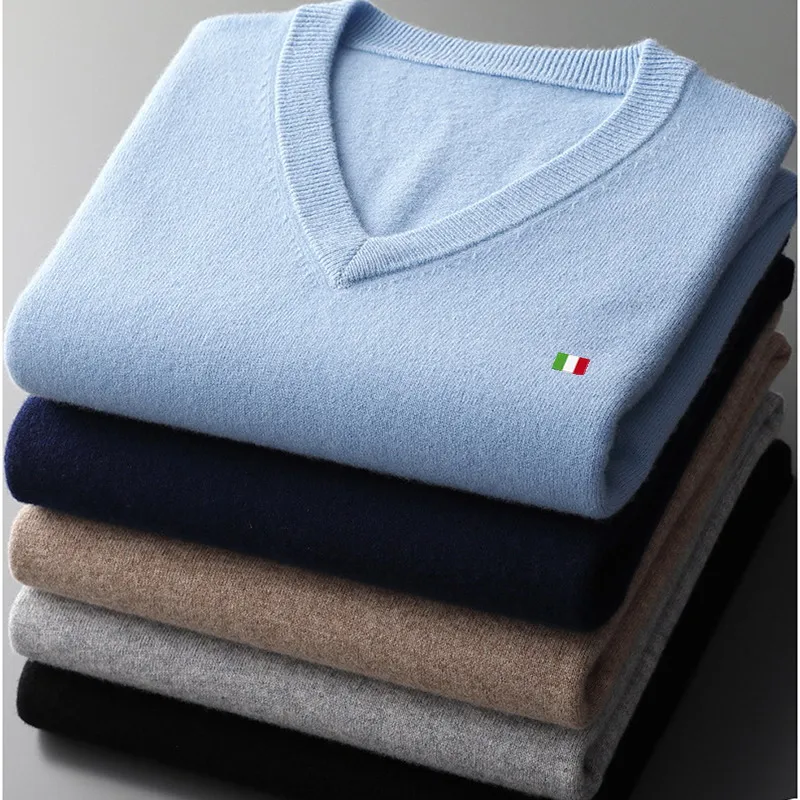 Кашемировый свитер Мужской пуловер с V-образным вырезом сезон осень-зима теплый