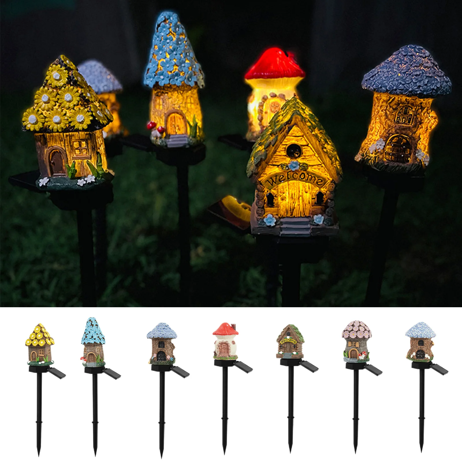 

Solar Lawn Lights High Brightness Resin House Outdoor Mushroom Lamp Cartoon 600mAh Waterproof Holiday Gifts for Home Lighting