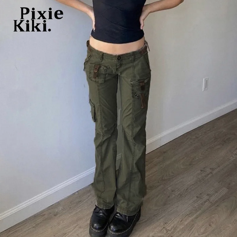 Винтажные джинсы PixieKiki Y2k с низкой посадкой одежда в стиле гранж брюки-карго