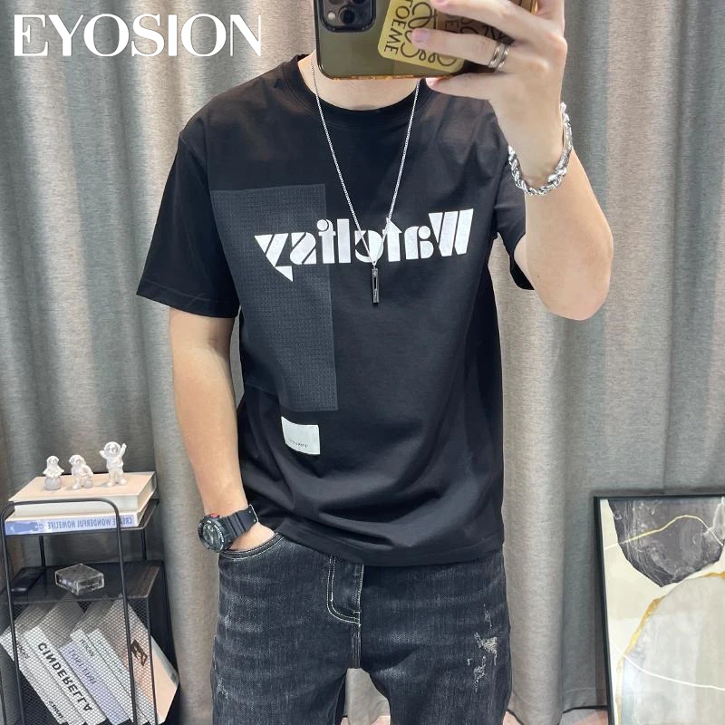 Футболка мужская летняя с принтом букв чистый хлопок короткий рукав