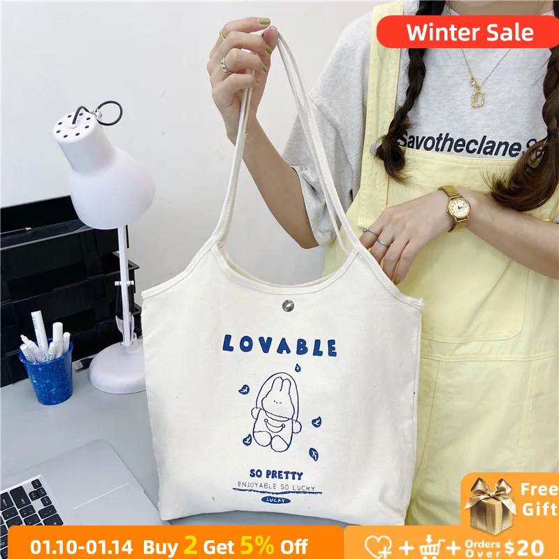 

Женская Холщовая Сумка через плечо, с мультяшным кроликом