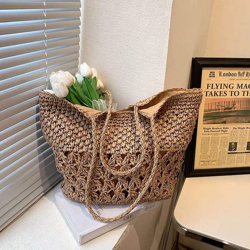 

Cotton Cord Weaving Crochet Women Shoulder Bags Casual Underarm Beach Bag Holiday Travel Shopping Hollow Woven Bolsas De Mujer