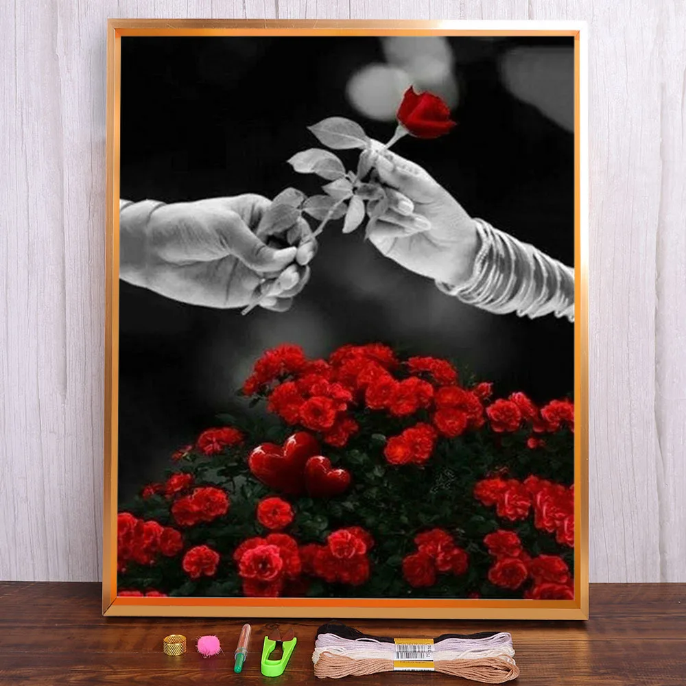 

Flowers Rose Printed Fabric 11CT Cross-Stitch DIY Embroidery Patterns DMC Threads Craft Needlework Handicraft Hobby Decor