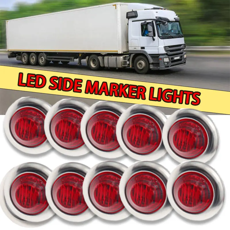 

10pcs 12V 3LED 3/4" Round Red Trailer Chrome Side Marker Lights Trucks Tractors Clearance Lights Lamp Bullet Lamp Waterproof