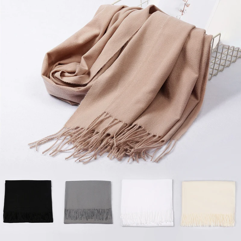 

Women Tassels Scarf Shawl 200x68cm Solid Color Winter Thickened Fashion Accessories Soft Comfortable Outdoor Warm Supplies