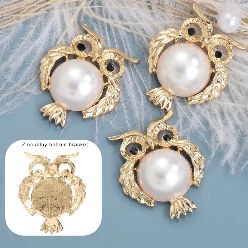 

5Pcs Gold Owl Flatback 3D Patches Hairpin Findings 22x26mm Animal Stylish Accessories Pearl Wall Accessories Window Decorations