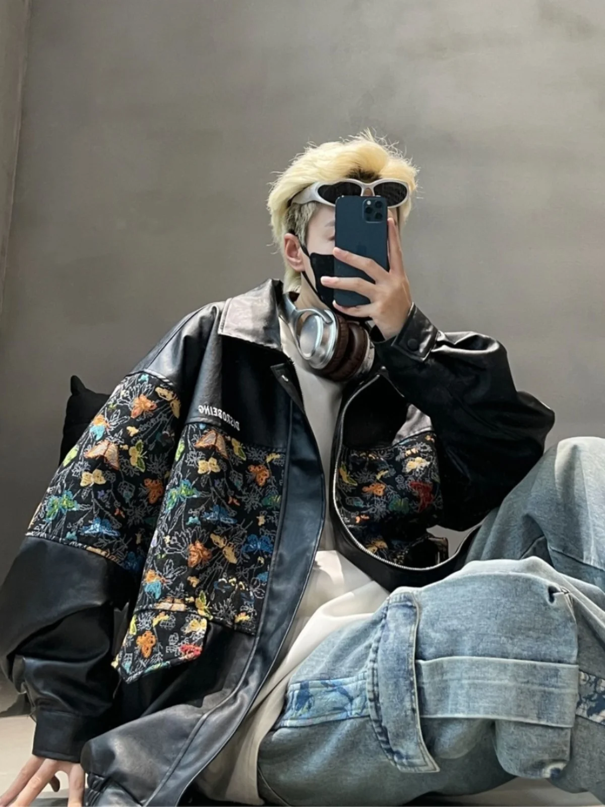 Американская лоскутная кожаная куртка с вышивкой мужская модная осенняя верхняя