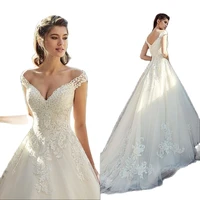 elegant off shoulder a line wedding dresses lace appliques bridal gown v cut back tulle vistido de novia