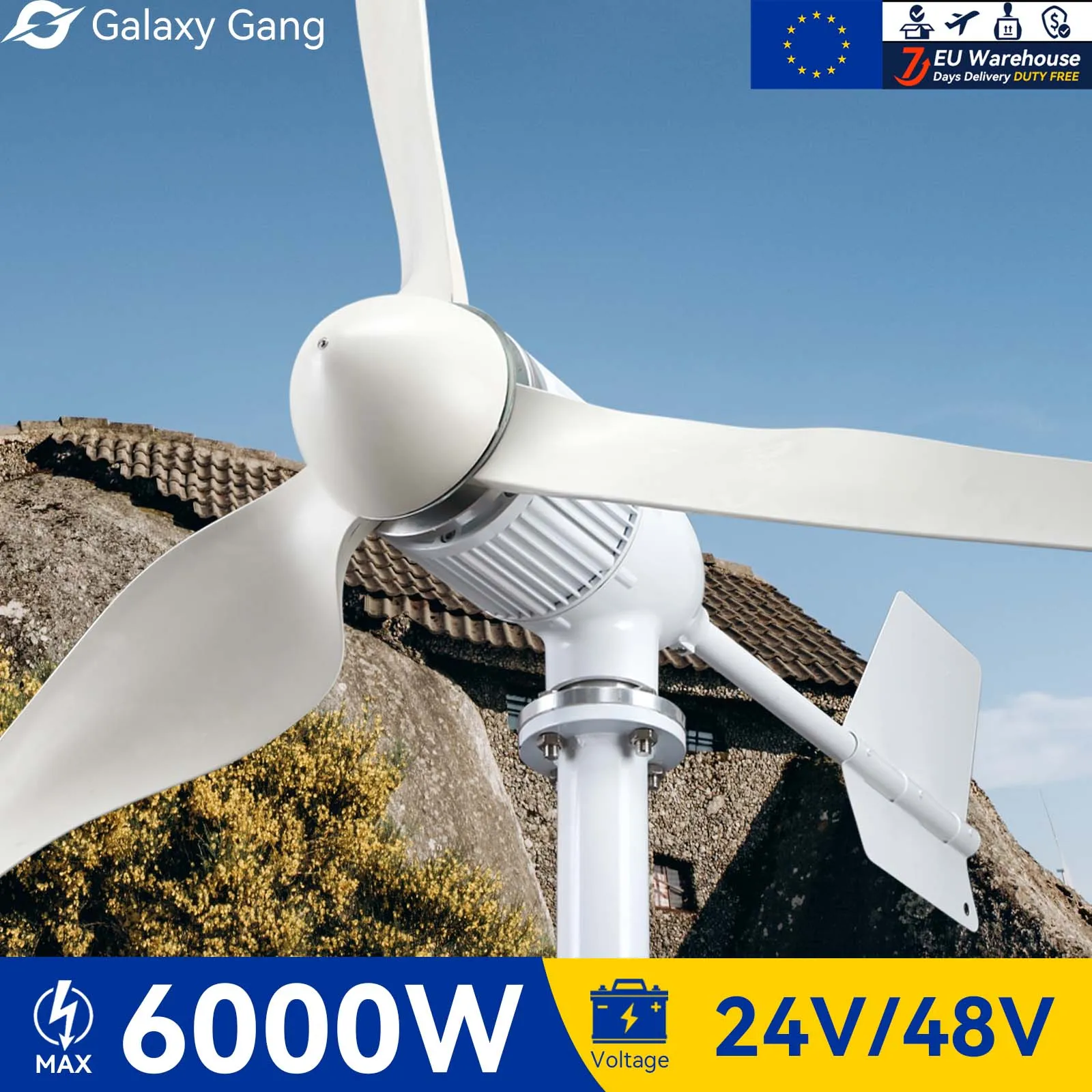 

Комплект генератора турбины Galaxy Gang 6000 Вт ветряная мельница мощность 6 кВт мощность 3 лезвия 24 в 48 в с контроллером MPPT неэлектрическая инверторная система ModelM6