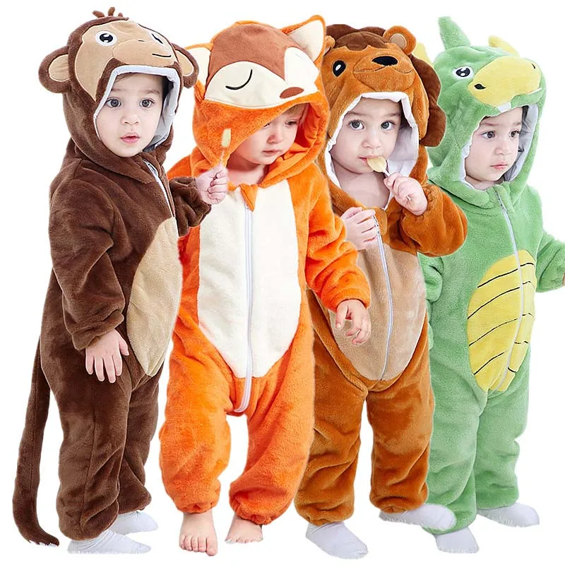 

Милые Мультяшные фланелевые детские комбинезоны, пижамы из хлопка для маленьких мальчиков и девочек с изображением коровы, Льва, панды, костюм с животными, детский комбинезон, кигуруми, наряды